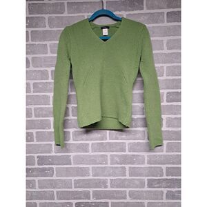 J.Crew Womens‎ Waffle Knit 100% Lambs Wool V-Neck Pullover Green Sweater Size XS